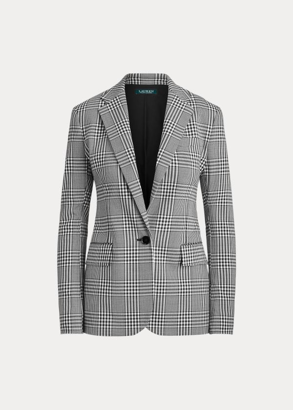 Blazer Ralph Lauren Mujer Negros / Blancos - Plaid Cotton-Wool - VLXBQ8571